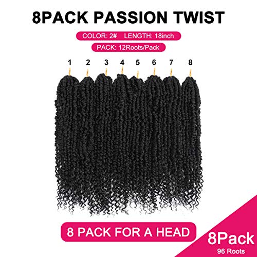 8 Packs 18 Inch Passion Twist Crochet Hair Extensions for Women - Curly Braiding Synthetic Hair