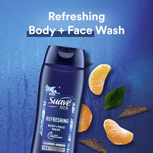 Suave Body Wash Pack of 6, Cherry Blossom and Men's Cedarwood, 18 Oz, With Vitamin E and 10X More Moisturizers