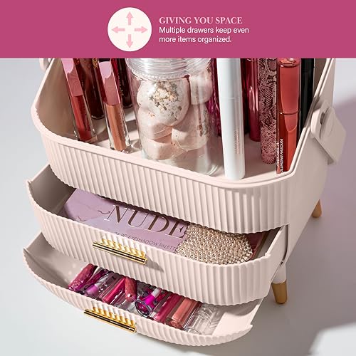 Paris Hilton Makeup Storage Organizer with Lid - Pink, Gold Accents, Portable Cosmetic Box for Vanity & Countertop - Organizer Box