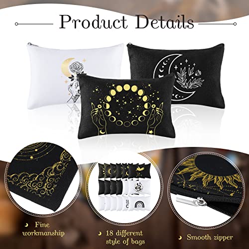 Moon & Witch Tarot Canvas Zipper Pouch Bags - Set of 18 Small Cosmetic & Makeup Bags