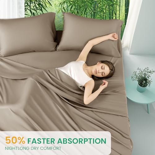 King Size Bamboo Viscose Bed Sheets Set - Simply Taupe, 4 Pieces