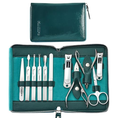 Blue Stainless Steel Manicure Set 11-in-1 Nail Clipper Kit for Men & Women