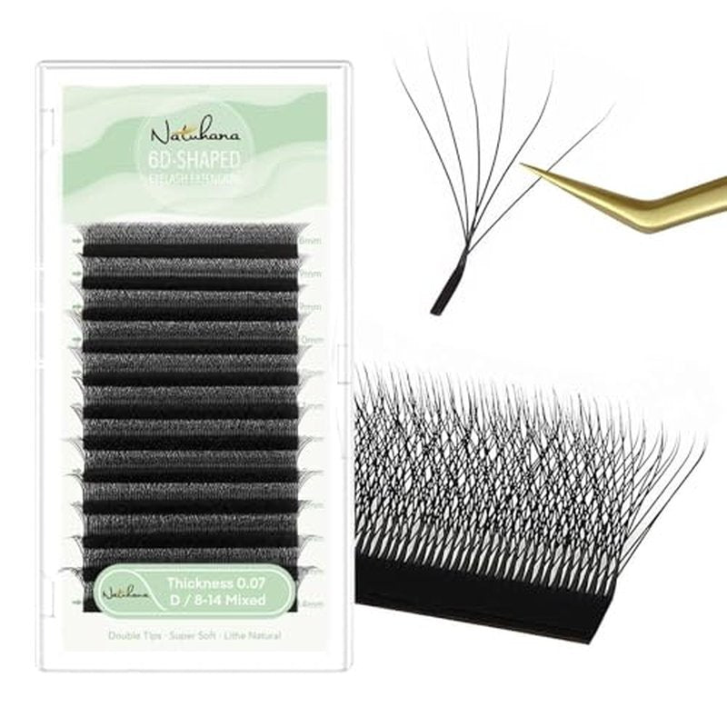 Eyelash Extensions 0.07 D Curl 8-14mm W Shaped Clover Classic Easy Fan Permanent Volume Lash Extensions Automatic Blooming Flower Lash,Professional Supplies for Lash Techs(6D,0.07-D,8-14 Mix)