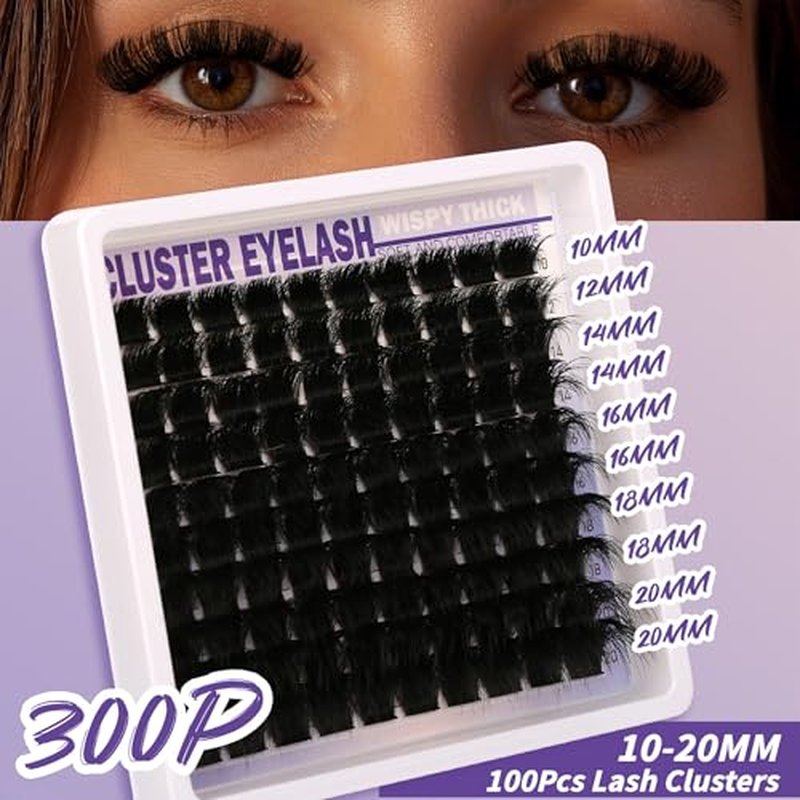 Lashes Clusters Kit Gift Packs 3 Styles 350Pcs with Bond&Seal Glue Remove Volume Soft False Eyelash Extension 150D+200D+300D D Curl Wispy DIY Individual Fake Eyelashes Box for Beginners Bulk Pack