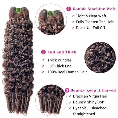 14 Inch Chocolate Brown Burmese Curly Human Hair Bundles - Virgin, Double Weft