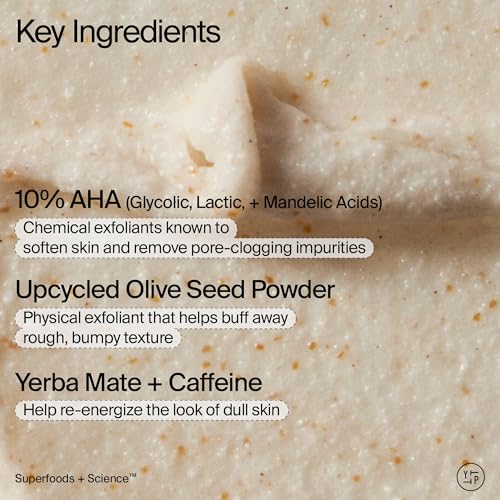 Youth To The People 10% AHA + Yerba Mate Smoothing Energy Body Scrub (8 fl oz), Exfoliates Rough Texture + Dry Skin, Suitable for Sensitive + Keratosis Pilaris Skin, Vegan