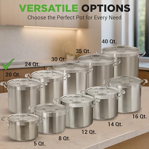20 Quart Heavy-Duty Stainless Steel Stockpot with Lid - Large Induction & Gas Compatible