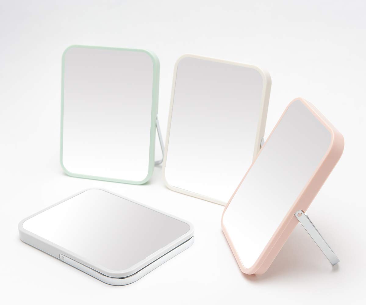 YEAKE Table Desk Vanity Makeup Mirror,8-Inch Portable Folding Mirror with Metal Stand 90°Adjustable Rotation Tavel Make Up Mirror Hanging Bathroom for Shower Shaving(Gray)