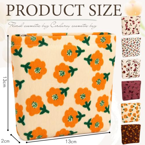 Graceful 6 Pack Corduroy Makeup Bags Small Cosmetic Pouches Portable for Purse