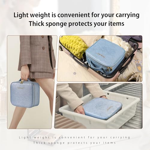 Portable Travel Makeup Bag with Mirror and Light - 3 Colors,Adjustable Brightness Spacious Cosmetic Organizer,Mermaid Shine Blue