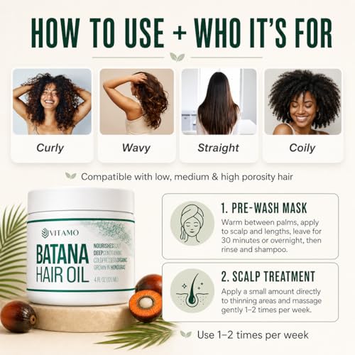 Organic Batana Hair Growth Oil for Thinning & Damaged Hair - Cold Pressed, Natural Scalp & Hair Treatment