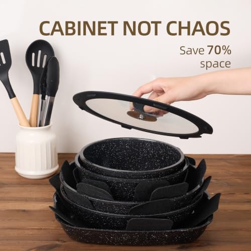 Black 24-Piece Ceramic Cookware Set with Detachable Handles - Nonstick, Induction Safe