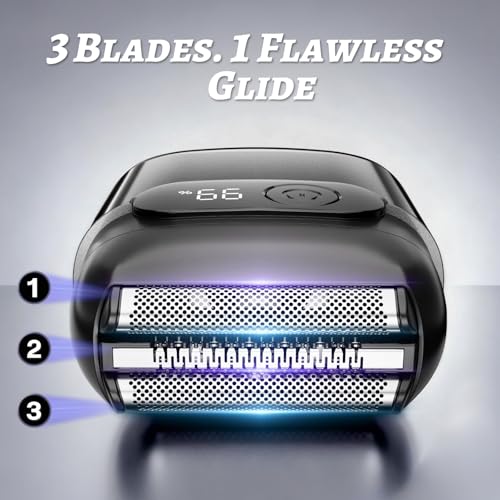 Electric Foil Shaver for Men ? 3D Floating Blades, IPX8 Waterproof, USB-C Fast Charging, LED Display, Wet/Dry Use, Travel Lock, Gray