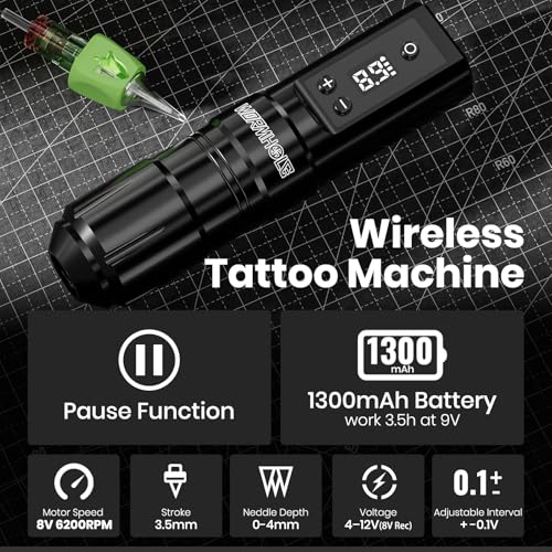 Wireless Tattoo Pen Kit for Beginners - Black - Complete Tattoo Supplies with Ink & Needles