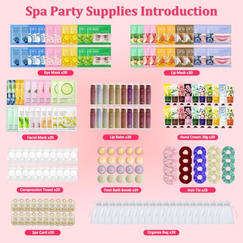 Comdian 200PCS Spa Party Supplies Kit with Face Masks, Hand Cream, Lip Balm, Eye Patches, Foot Bath Bombs & Accessories - Variation: 200PCS