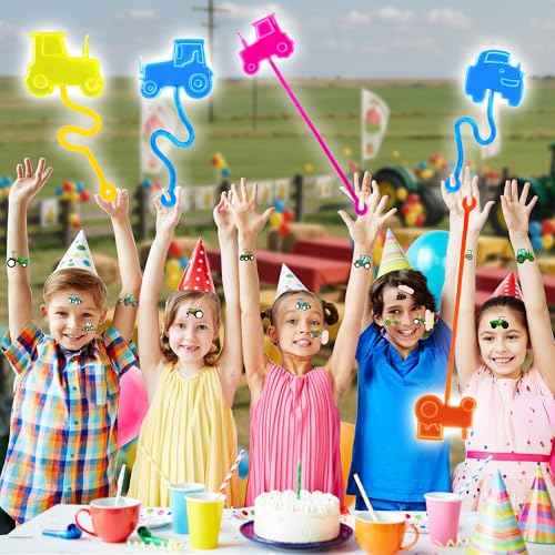 48PCS Tractor Party Favors - 24PCS Temporary Tattoos & 24PCS Stick Hands Party - Perfect Birthday Party Supplies, Goodie Bag Stuffers, Treasure Box Toys, Classroom Prizes, and Student Giftss