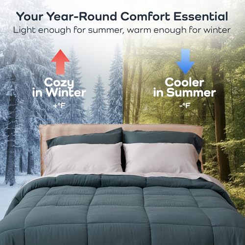 Olive + Crate Bamboo Comforter Queen - Basalt Blue, 88x90 Inch Breathable Duvet Insert