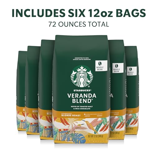 Starbucks Veranda Blend Blonde Roast Whole Bean Coffee - Pack of 6, 12 oz Bags