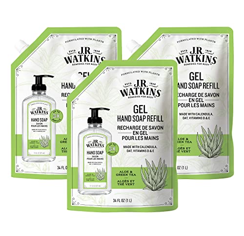 J.R. Watkins Aloe & Green Tea Gel Hand Soap Refill Pack of 3, 34 fl oz Each