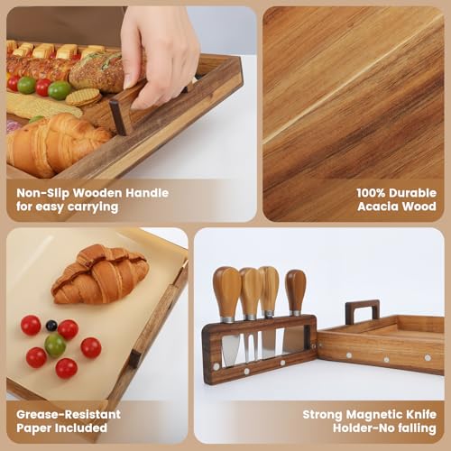 Large Acacia Wood Charcuterie Board 36x12 Inch with Cheese Knife Set - Variation of THIS listing
