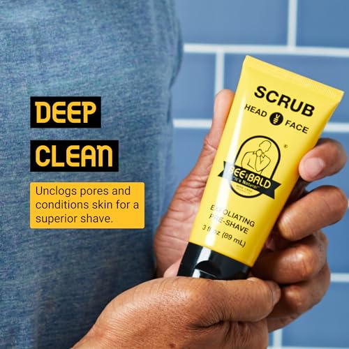 Bee Bald 4-Pack with HEAL Post-Shave Healing Balm, SHAVE Premium Shave Cream, SCRUB Exfoliating Pre-Shave, and SMOOTH PLUS Daily Moisturizer with SPF 30