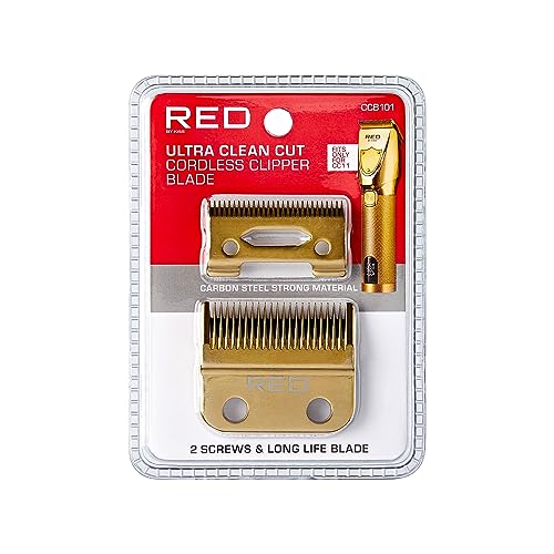 Red by Kiss Professional Blades for Cordless Clipper, Precision 2 Holes Stagger Tooth Replacement Blades with Gold Carbon Steel (Clipper Blade)