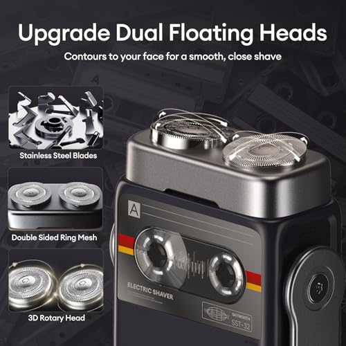 Mini Electric Shaver for Men - Retro Record Player Design, Black, Waterproof, Portable