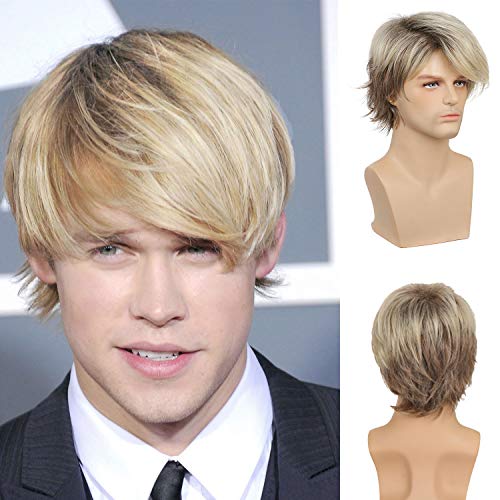 Sallcks Blonde Short Layered Wigs for Men Natural Synthetic Heat-Resistant Cosplay Halloween