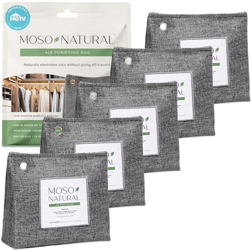 MOSO NATURAL 300g Charcoal Air Purifying Bags Pack of 5 - Odor Absorber for Closets, Bathrooms & Small Spaces