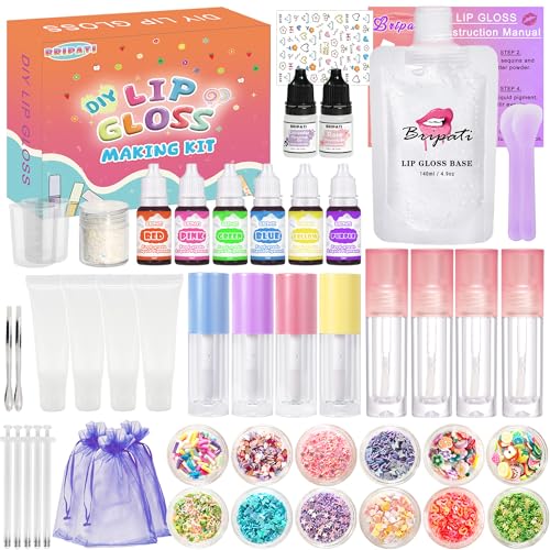 DIY Lip Gloss Making Kit - All-in-One to Make Your Own Lip Care Gloss Set with Clear Base, Pigments, Glitter, Tubes, Fun Creative Gift for Women Girls Makeup Lovers in Christmas Birthdays