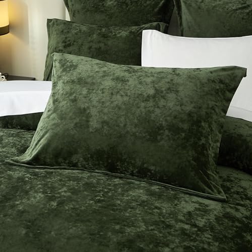 King Crushed Velvet Comforter Set - Luxurious Green Bedding 5 Pieces