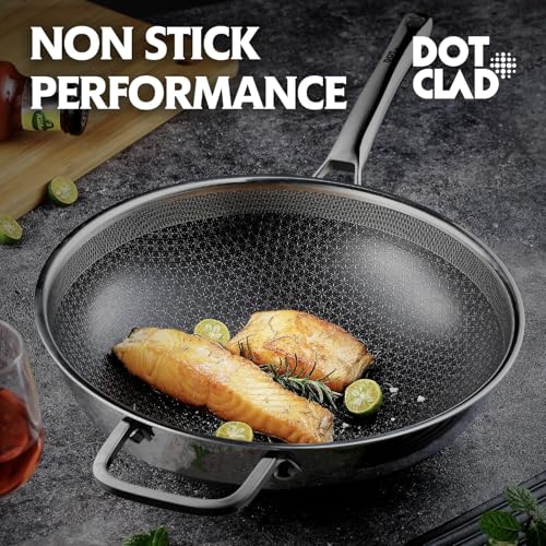 13 Inch Stainless Steel Nonstick Wok Pan with Lid - Stir-Fry Cookware