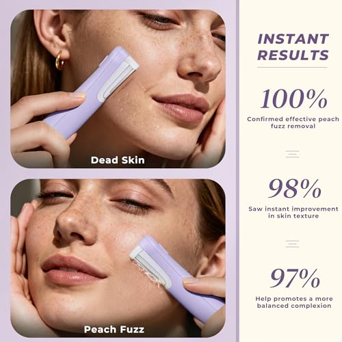 Dermaplane Razor for Women Face, WLU Rechargeable Face Dermaplaning Tool ? Peach Fuzz, Facial Hair & Exfoliation Removal, Sonic Technology with LED Light, 3 Speeds & 10 Blades (Purple)