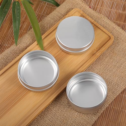 60 Pack 2 OZ Metal Round Tins, Aluminum Tin Cans Containers with Screw Lid for Lotion Bars, Balms, Salve, Spices or Beard Balm