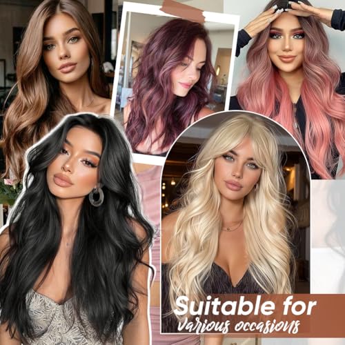 Soumnia 4PCS Black 24-Inch Soft Wavy Clip-In Hair Extensions - Model 1B#