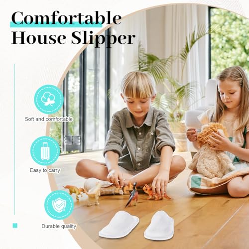 Kids Disposable Slippers Bulk 12 Pairs Large White Closed Toe Travel Footwear