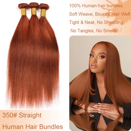 Orange 350# Straight Wave Human Hair Bundles - 18 Inch Brazilian Virgin Hair, 3 Pack
