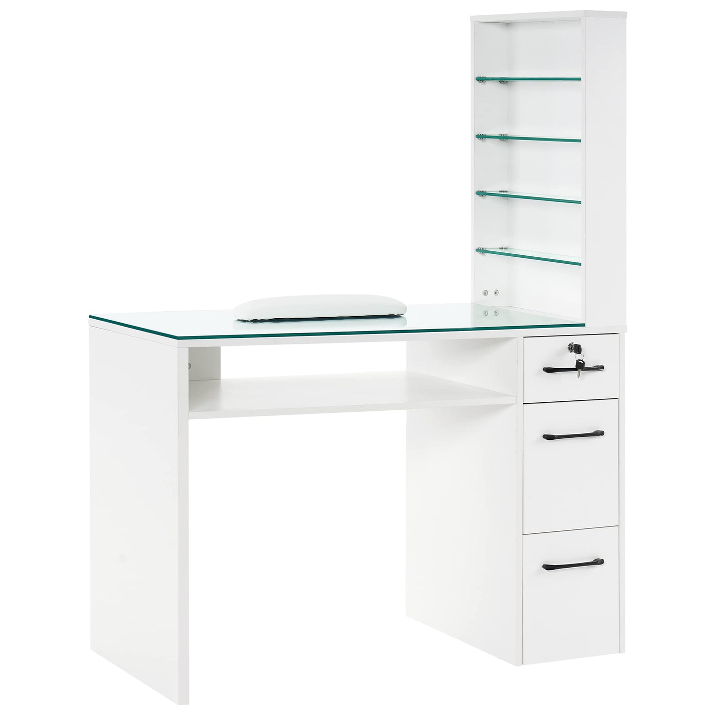 BarberPub Manicure Table with Drawers, Storage Shelves Spa Beauty Salon Station Nail Desk 2673, 45*60*19 inch (White)
