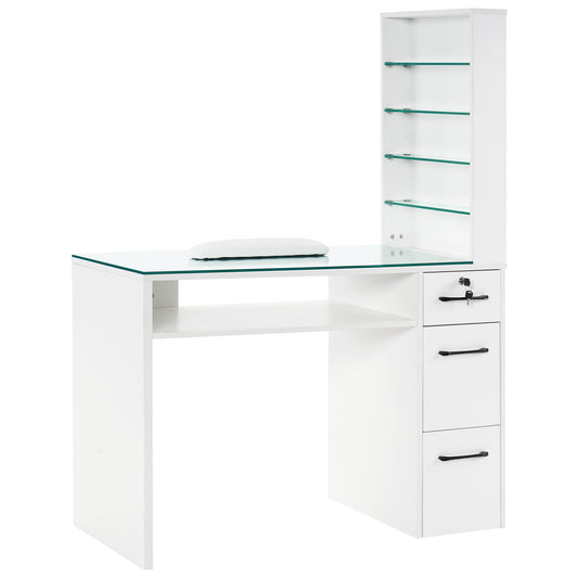 BarberPub Manicure Table with Drawers, Storage Shelves Spa Beauty Salon Station Nail Desk 2673, 45*60*19 inch (White)