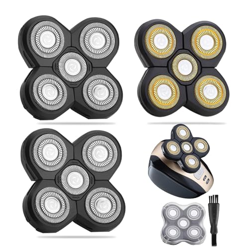 FOXSONIC 3PCS Universal 5 Blades Head Shaver Replacement Heads - Black & Gold (5 Blades x3)