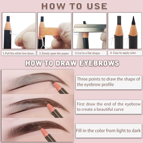 KAIQIKAIXI 6Pcs Black Waterproof Eyebrow Pencils Makeup Set For Marking, Filling And Outlining, Tattoo Makeup And Microblading Supplies Kit-Hard Refills Are Easy To Color (Black)