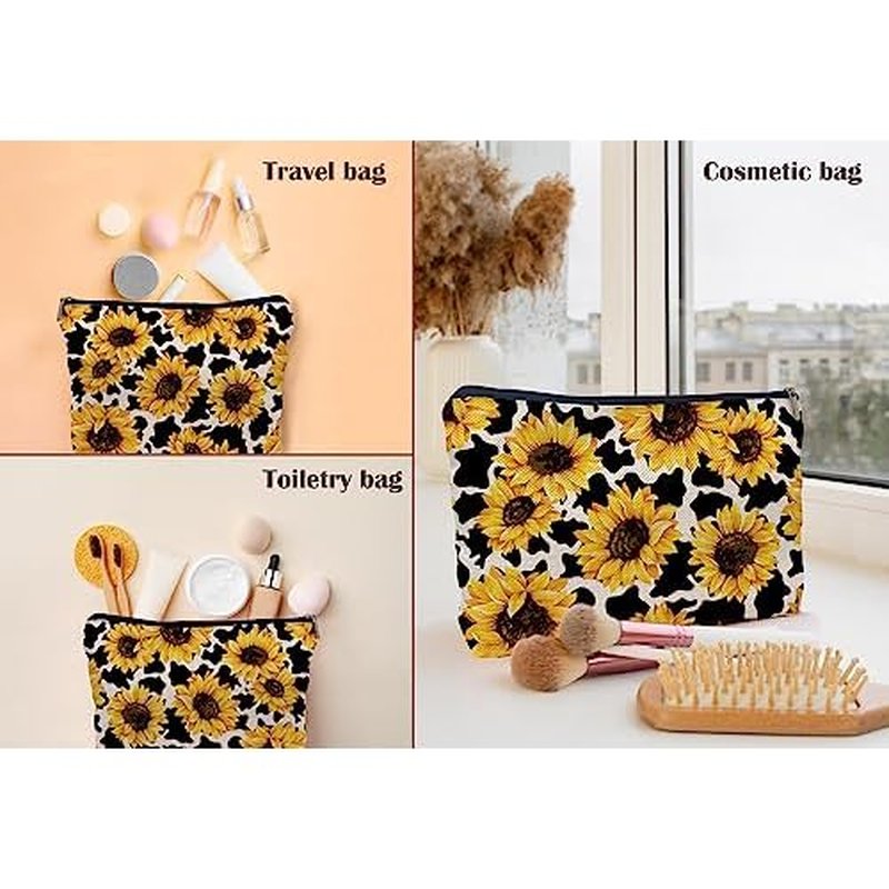Cow Pirnt Makeup Bag With Rustic Cow Print Background Makeupbags Cosmetic Bag Zipper Pouch Toiletry Bags,Gifts for Cow Lovers Women Girls Her