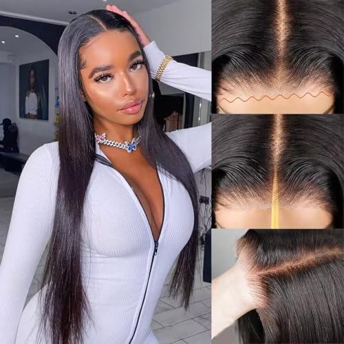 20 Inch Glueless Human Hair Lace Front Wigs with HD Transparent Closure - Pre Plucked & Pre Cut, 180 Density, Straight Style