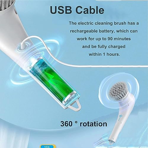 Electric Spin Scrubber, Cordless Cleaning Brush with 9 Replaceable Brush Heads, Tub and Floor Tile 360 Power Scrubber Dual Speed with Adjustable Detachable Handle for Bathroom Kitchen Car (6)