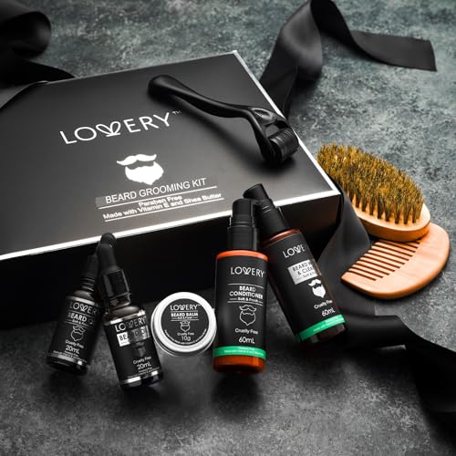 Men's Beard Grooming Kit with Black Variation - Oil, Balm, Wash, Brush & More