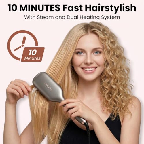 Travel Hair Straightener Brush Gray 110-240V Ionic Tensionless Flat Iron