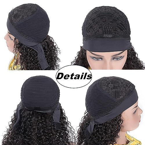 Black 12-Inch Short Curly Human Hair Headband Wig for Women