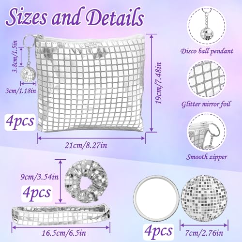 12 Pcs Disco Party Favors Disco Cosmetics Bag£¬Silver Glitter Sequin Makeup Handbag£¬Makeup Bag Hair Scrunchies Compact Mirror,70s 80s 90s Disco Party Favors Gifts for Women (4)