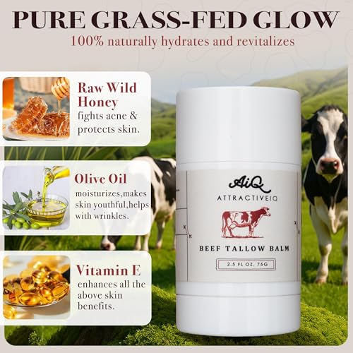 New Zealand Grass Fed Ethically-Sourced Beef Tallow for Skin? Stick with Vitamin E, Raw Honey, Olive Oil ? Premium Ingredients & Cruelty-Free Tallow Face Moisturizer, Longevity & Firming (2.5 oz)