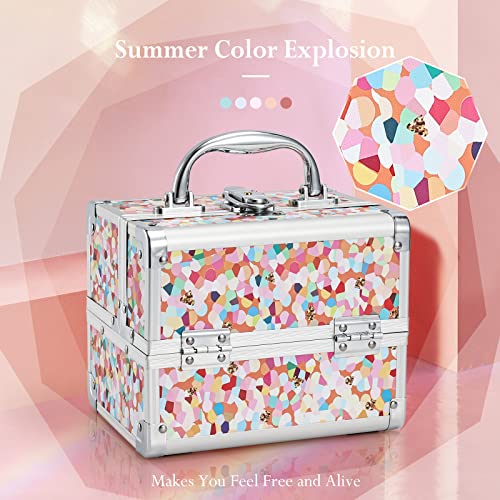 Mosaic Orange Makeup Train Case with Mirror & Lockable Storage for Girls